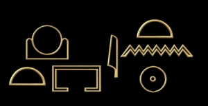 Hieroglyphen für "Am Horizont der Sonne"